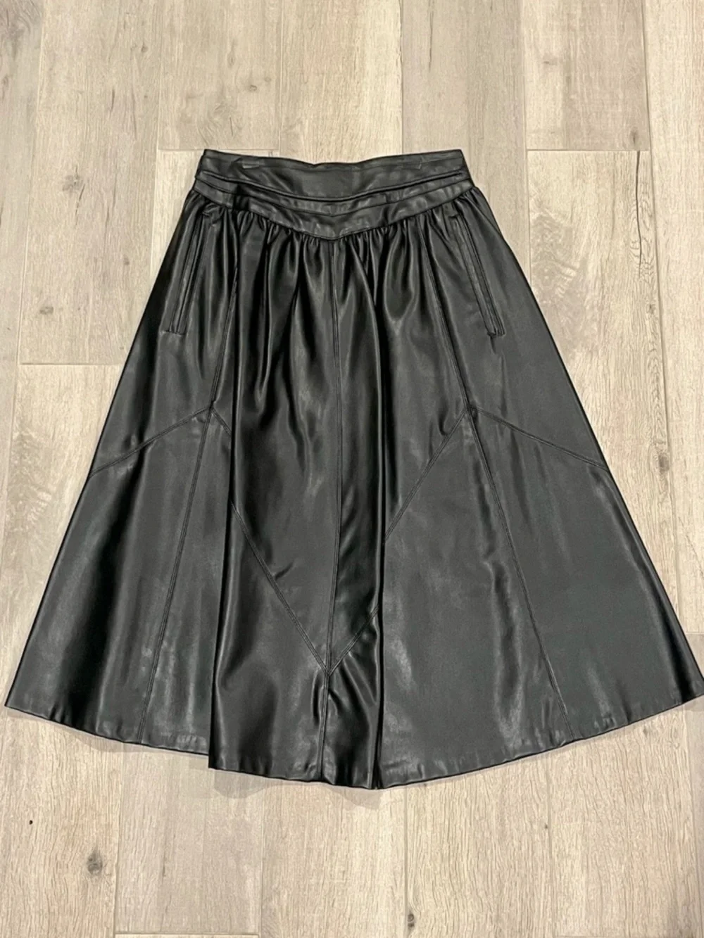 Zara Black Faux Leather Midi Skirt Size XS